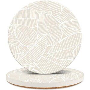 Ceramic drink coasters set of 2 absorbent marble leaf cork back coffee table dec